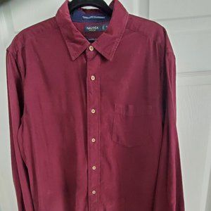 Mens Corduroy Nautica Burgundy/Wine, XL, Classic Fit, Long Sleeve Shirt